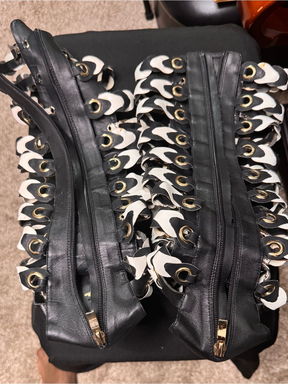 Black and White Gladiator sandals with decorative heel